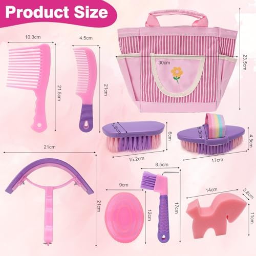 9PCS Horse Grooming Brushes Kit with Tote Bag,Tools for Care Massage Groom