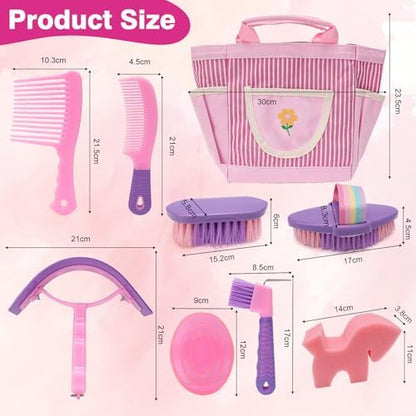 9PCS Horse Grooming Brushes Kit with Tote Bag,Tools for Care Massage Groom
