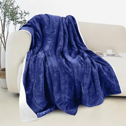 Elegant Comfort Reversible and Ultra-Plush Flannel Fleece Sherpa Throw- Lightweight Soft and Cozy- All Season Decorative Throw, Perfect for Lounging, 50 x 60 inches, Royal Blue