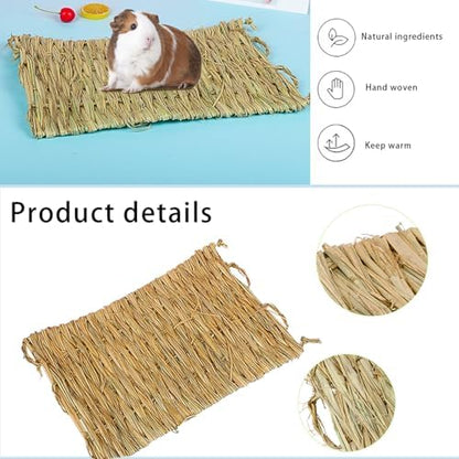 PINVNBY 6 Pack Rabbit Grass Mat,Bunny Natural Straw Woven Bed,Small Animal Cages Hay Nest Sleeping,Chewing,Nesting and Toys for Rabbits Guinea Pig Hamster Hedgehog and Squirrel Bed Mat