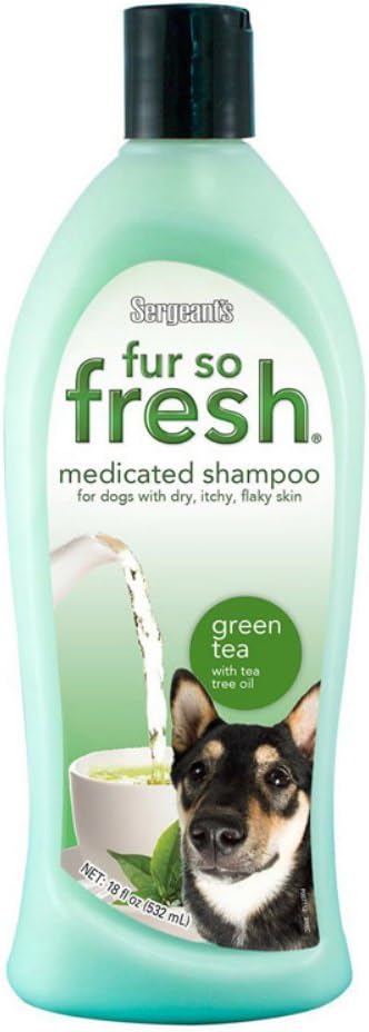 Sergeant’s Fur-So-Fresh Dog Grooming Shampoo for Itchy or Flaky Skin, Green Tea Scent, Dog Bath Product with Tea Tree Oil, 18oz