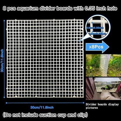 Adjustable Aquarium Fish Tank Divider Filter Bottom Plastic Grid Fish Tank Isolation Board Plastic Egg Crate Tray(White, 8pcs 11.8X11.8Inch with 0.35Inch Hole