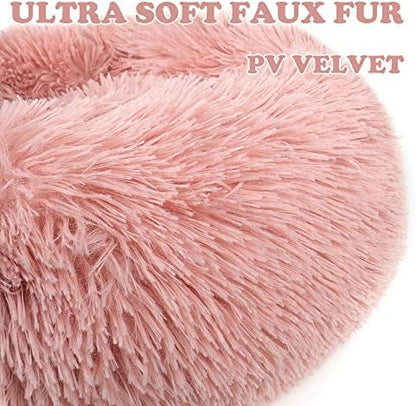 otoez Kitten Puppy Bed Extra Small XS Round Dog Cat Beds Anti Anxiety Plush Pet Calming Donut Bed with Non-Slip Waterproof Bottom, Washable (15.7", Pink)