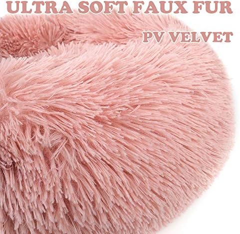 otoez Kitten Puppy Bed Extra Small XS Round Dog Cat Beds Anti Anxiety Plush Pet Calming Donut Bed with Non-Slip Waterproof Bottom, Washable (15.7", Pink)