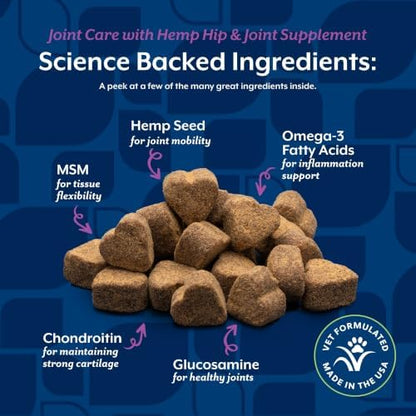NaturVet Hip & Joint Care with Hemp Seed Supplement for Dogs, 240ct