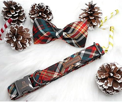 Lionheart glory Christmas Dog Bow Collar Plaid Bow Dog Collar Girl or Boy Dog Bow Tie Collar Pet Gift Adjustable Dog Collar for Small Dog