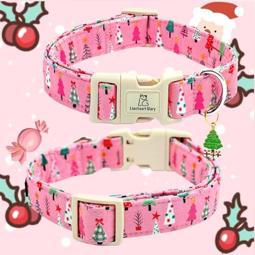 Lionheart glory Christmas Dog Collar, Pink Christmas Tree Dogs Collar Adjustable Soft Comfortable Collars for Small Dogs Girl or Boy Pet Gift Fall Cute Collar