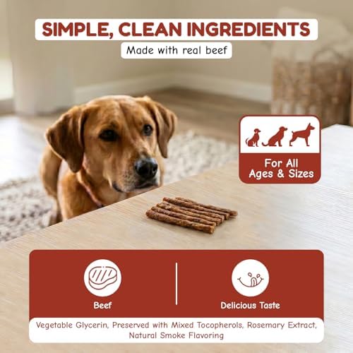 Loving Pets Natural Value Beef Sticks - Soft Jerky Dog Treats for Large & Small Breeds - Healthy Gluten, Wheat, Soy & Grain Free Pet Treats for Dogs