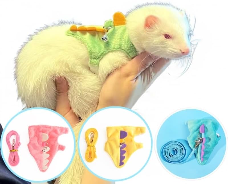 Small Animal Harness and Leash Set, Adjustable Escape Proof Ferret Harness Vest for Adult Ferret, Meerkat, King Squirrel & Fancy Rat, Soft Comfortable Pet Walking Harness with Leash