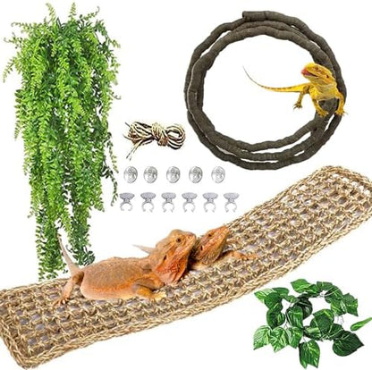 kathson Bearded Dragon Large Hammock,Lizard Lounger 29.53x7.08inches Natural Seagrass Fibers Pet Recliner Flexible Vine Decoration for Gecko Chameleon Snakes (4 PCS)