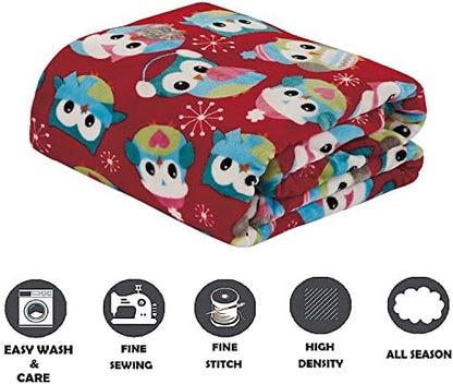 Elegant Comfort Luxury Velvet Super Soft Christmas Prints Fleece Blanket-Holiday Theme Home Décor Fuzzy Warm and Cozy Throws for Winter Bedding, Couch and Gift, 50 x 60 inch, Owl