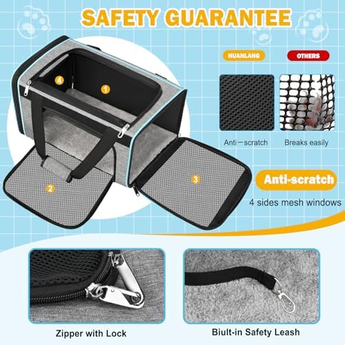 HUANLANG Large Cat Carrier Soft Sided Travel Pet Carrier Airline Approved