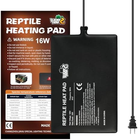 LUCKY HERP Reptile Heat Pad 8x12 Inch 16W Under Tank Terrarium Heating Mat, Reptile Heat Mat, Reptile Heating Pad for Turtle, Lizard, Hermit Crab, Frog, Snake