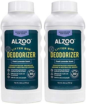 ALZOO Cat Litter Deodorizer, Concentrated Granules Absorb & Help Neutralize Odors, 100% Plant-Based Active Ingredients, Up To 30 Uses, Fresh Lavender Scent, 26.6 Oz., Pack of 2
