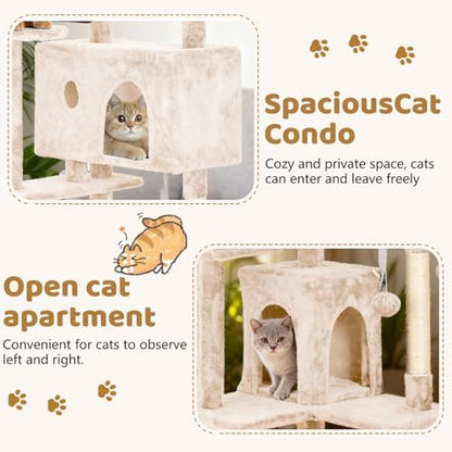 BestOffice 54 Inch Cat Tree, Multi-Level Cat Tower with Condo, Perches, Sisal Scratching Posts, Climbing Ladder,Indoor Activity Center Play House for Kittens & Adult Cats, Beige