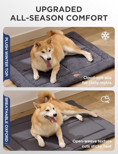 Joydeco Low Profile Dog Crate Mat Reversible Bed Pad, Washable Dog Pad Mat with Ultra Soft Fleece, Compact Design Kennel Beds Mats for Extra Large Jumbo Medium Small Pets, 48" x 30" Dark Gray