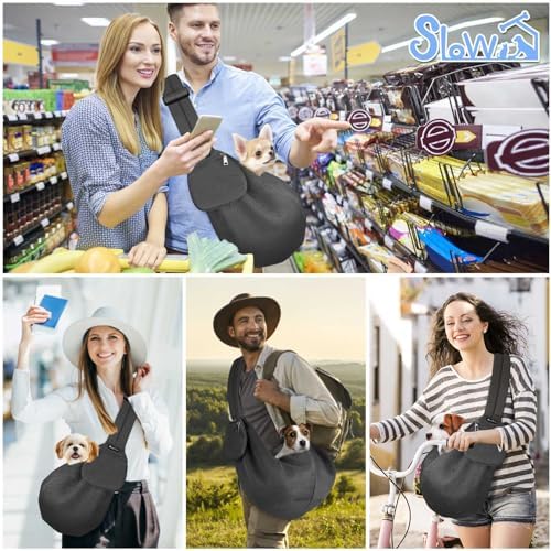 SlowTon Dog Carrier Sling - Thick Padded Shoulder Strap Adjustable, DGY L