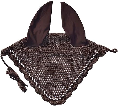 Elegant Horse Ear Bonnet, Fly Veil & Fly Mask – Superior Fly Protection with Style and Comfort for Every Ride (Brown, Pony)