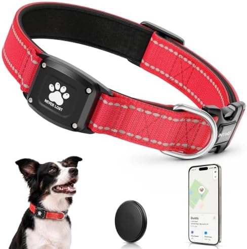 GPS Dog Collar with Tracker, Waterproof, No Monthly Fee, Red, S