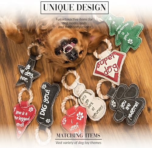Pavilion Gift Company 45609 Pavilion's Pets-Gray Bone Canvas and Rope Dog Squeaky Toy-I Dig YouDog Toy, Large Breed