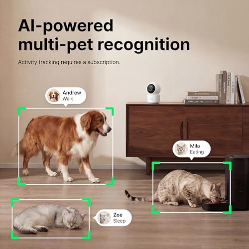 AI Pet Camera Indoor, Multi-Pet Recognition for Up to 6 Pets, 2K 3MP Dog & Cat Camera with 360° Auto Tracking, AI Daily Summaries, Night Vision, 2-Way Audio, 2.4/5GHz WiFi
