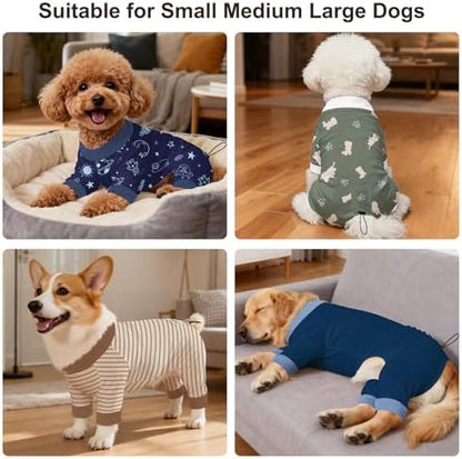 Bienbee Dog Pajamas, 4 Pack Dog Recovery Suit Shedding Suit Cute Soft Puppy Clothes Dogs Pjs Onesies Jammies Adjustable Breathable & Stretchy Clothes for Small Medium Large Dogs Girl Boy Puppy-2XL