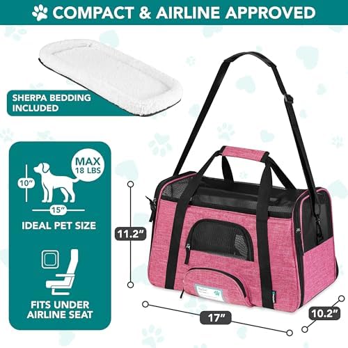 PetAmi Airline Approved Pet Carrier for Cats Small Dogs, Small Heather Pink