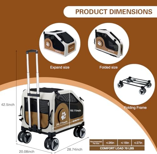 3-1 Dog Stroller for Medium Dogs (Brown)