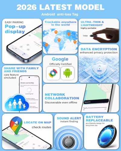 Air Tags for Android,Air Tags-4 Pack Android,2 Year Battery Life,Air Tracker Tags with 4 Case,Google Find Trackers for Google'S Find Hub App,IP65 Waterproof Luggage Tracker for Keys