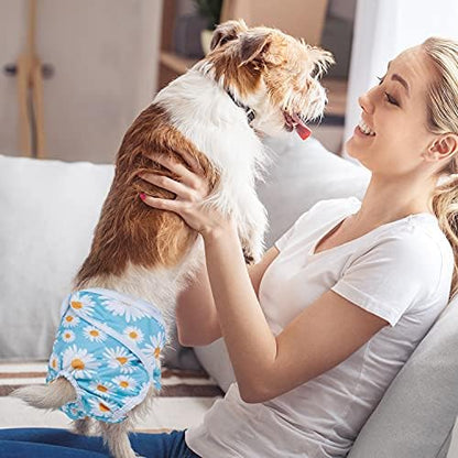 Pet Soft Female Dog Diapers, 3 Pack Washable Dog Diapers for Dogs in Heat Reusable Dogs Period Panties, Puppy Diapers Female (Flower, XS)