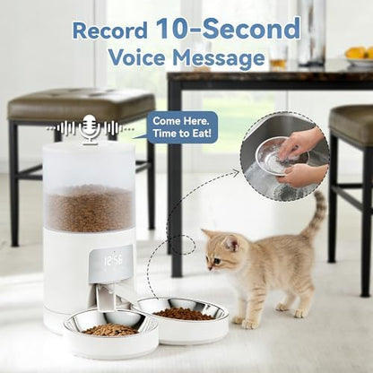 DUMOS 6L Automatic Cat Feeder for 2 Cats, Timed Pet Food Dispenser, Ivory