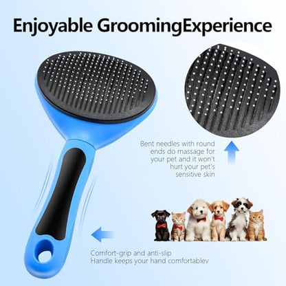 Self Cleaning Deshedding Slicker Brush for Dogs & Cats, Blue