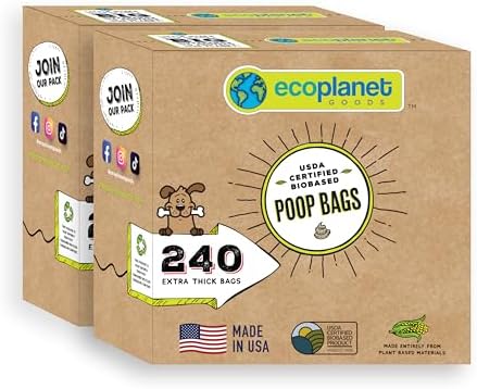 Compostable Dog Poop Bags I 480 Bags I Made in USA I Completely Biodegrades 90 Days After Use I 100% Plant Based I Eco-Friendly I Extra Strong, Leak Proof, 9”x12”, Premium Thickness