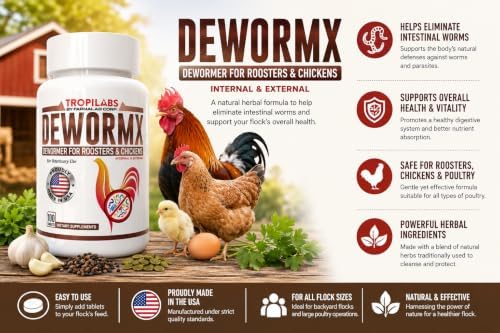 Farmalab Natural Dewormer Internal & External 100 Tabs Poultry - Vitamin for Poultry Rooster Hen Chicken Baby Chick, hens. Made in USA.