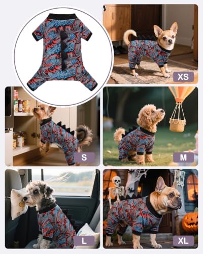 CuteBone Dinosaur Costume Dog Pajamas, Stretchy Spandex Crystal Velvet Sleepwear Coat for Small Dogs, Soft & Warm Pet Outfit Clothes for Cold Weather, Cozy Pullover Design COSP20XS