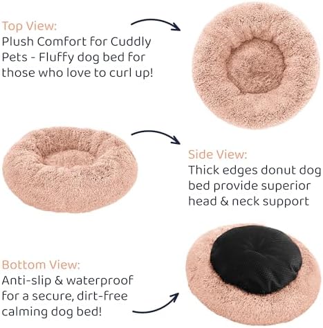 Calming Donut Dog Bed for Small Dogs, Round Dog Bed for Medium & Large Dogs