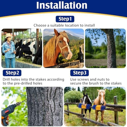 3 Pack Livestock Scratching Brush, Yellow and Blue