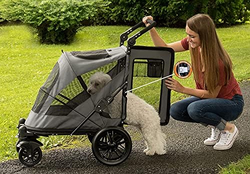 Pet Gear NO-Zip Pet Stroller with Dual Entry, Push Button Zipperless Entry for Single or Multiple Dogs/Cats, Pet Can Easily Walk In/Out, Gel-Filled Tires, Dark Platinum, Excursion