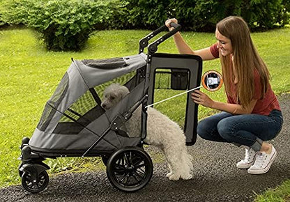 Pet Gear NO-Zip Pet Stroller with Dual Entry, Push Button Zipperless Entry for Single or Multiple Dogs/Cats, Pet Can Easily Walk In/Out, Gel-Filled Tires, Dark Platinum, Excursion
