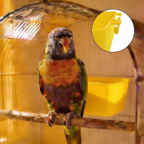 Pet Feeder Bowl, 25oz Pink Plastic Cage Mounted Container for Birds and Small Animals, Indoor Outdoor Use with Wire Mesh Attachment (20, Yellow)