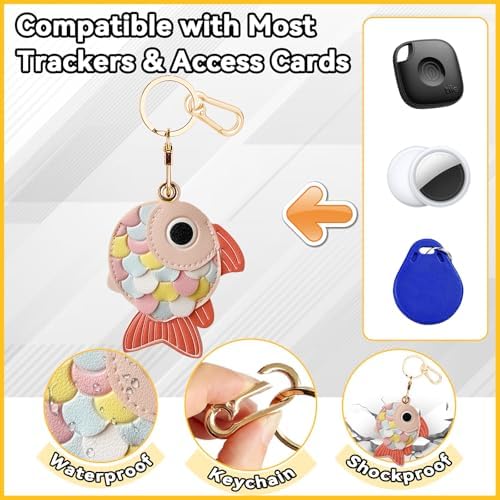 Leather Keychain Holder Case for AirTag, Cute Protective Cover for Apple Airtag KeyChain, GPS Tracker Item Finder