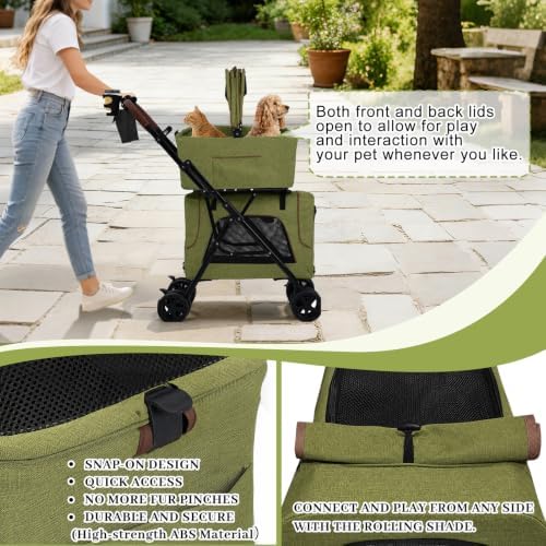 Double Pet Stroller, Foldable Dog Stroller with Detachable Carriers