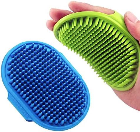 Dog Grooming Brush, Lilpep Pet Shampoo Bath Brush Soothing Massage Rubber Comb with Adjustable Ring Handle for Long Short Haired Dogs and Cats (Blue+Green, pack of 2)