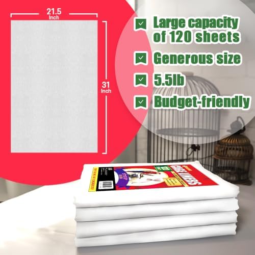 HA SHI Large Bird Cage Liners, 31 x 21.5 in, 120 Ink-Free Newsprint Sheets