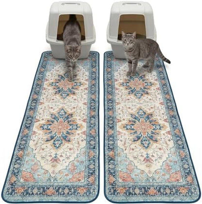 Hompet Cat Litter Mat 2 Pack, 20x60 Large Machine Washable Trapping Mats for Cats, Super Absorbent & Urine-Proof Cat Litter Box Mat for Floor, Waterproof & Non Slip Kitty Litter Rug