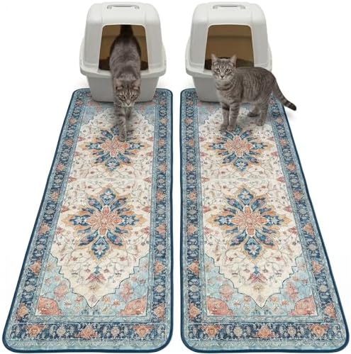 Hompet Cat Litter Mat 2 Pack, 18x54 Large Machine Washable Trapping Mats for Cats, Super Absorbent & Urine-Proof Cat Litter Box Mat for Floor, Waterproof & Non Slip Kitty Litter Rug
