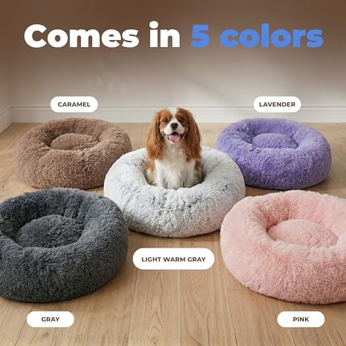 Best Pet Supplies Round Calming Dog Bed for Small, Medium & Large Dogs, Plush Donut Cuddler Pet Bed w/Raised Rim for Head, Neck Support, Anti-Slip Bottom Washable Bed - Caramel, 27 x 27 x 7.5