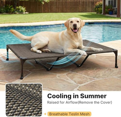 Veehoo Outdoor Elevated Dog Bed with Waterproof Bolster Cushion, Cooling