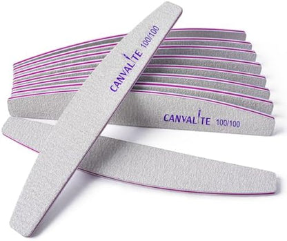 Canvalite 10pcs 100 Grit Nail Files for Acrylic Nails Emery Board Nail Styling Tools for Home and Salon Use