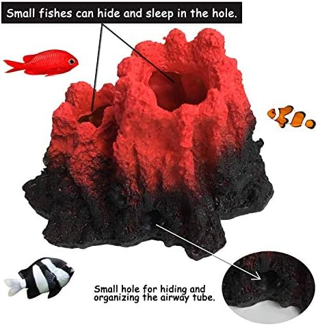 S-Lifeeling Tank Decoration Volcano Ornament Lava Explosion Look Aquarium Decorations with Multi-Color LED Spotlight for Fish Tank (L)